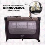 Berço portátil infantil cinza com mosquiteiro, trocador e barra de brinquedos: seguro, compacto e aprovado pelo INMETRO - Imagem 5