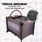 Berço portátil infantil cinza com mosquiteiro, trocador e barra de brinquedos: seguro, compacto e aprovado pelo INMETRO - Imagem 7