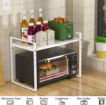 Suporte expansível para micro-ondas com 2 camadas, altura ajustável e metal resistente para organizar sua cozinha. - Imagem 4