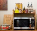Rack de micro-ondas de bambu com ganchos e suporte de faca: economize espaço e organize sua cozinha com praticidade e estilo. - Imagem 4