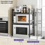 Rack de micro-ondas expansível em aço carbono, 2 ou 3 níveis, com 6 ganchos, ideal para organizar a cozinha e economizar espaço - Imagem 3