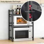 Rack de micro-ondas expansível em aço carbono, 2 ou 3 níveis, com 6 ganchos, ideal para organizar a cozinha e economizar espaço - Imagem 4