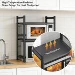 Rack de micro-ondas expansível em aço carbono, 2 ou 3 níveis, com 6 ganchos, ideal para organizar a cozinha e economizar espaço - Imagem 5
