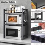 Rack de micro-ondas expansível em aço carbono, 2 ou 3 níveis, com 6 ganchos, ideal para organizar a cozinha e economizar espaço - Imagem 7