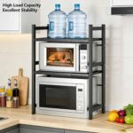 Rack de micro-ondas expansível em aço carbono, 2 ou 3 níveis, com 6 ganchos, ideal para organizar a cozinha e economizar espaço - Imagem 8