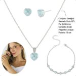 Kit Semijoia Prata 925 Coração Azul: pulseira, colar e brinco delicados para um look elegante e versátil. - Imagem 3
