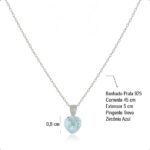 Kit Semijoia Prata 925 Coração Azul: pulseira, colar e brinco delicados para um look elegante e versátil. - Imagem 5