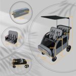 Carrinho de bebê 4 lugares dobrável, ideal para 4 crianças, com assentos ajustáveis e uso em todos os terrenos. - Imagem 3