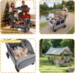 Carrinho de bebê 4 lugares dobrável, ideal para 4 crianças, com assentos ajustáveis e uso em todos os terrenos. - Imagem 4