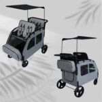 Carrinho de bebê 4 lugares dobrável, ideal para 4 crianças, com assentos ajustáveis e uso em todos os terrenos. - Imagem 9