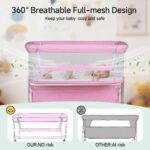 Berço de Cabeceira Cowiewie Rosa: 5 alturas, tela respirável 360° e design compacto para dormir ao lado do bebê com mais segurança. - Imagem 4