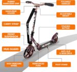 Hurtle Scooter dobrável de 2 rodas, guidão ajustável e deck antiderrapante para adolescentes e adultos - Imagem 5