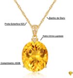 Colar Feminino Cristal Solar com Citrino: amuleto da prosperidade em prata 925 banhada a ouro, 45cm. - Imagem 3