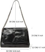 Bolsa de ombro de couro preta com corrente: estilo retrô, grande e prática para o dia a dia - Imagem 7