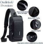 Mochila Transversal Antifurto Impermeável Unissex com USB e cadeado para segurança no dia a dia - Imagem 3