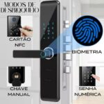 Fechadura Digital Biométrica Smart com senha, cartão IC e chave: segurança e praticidade para sua porta. - Imagem 3