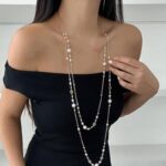 Colar em camadas com pérolas longas estilo vintage, presente elegante para mulheres - Imagem 4