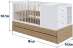 Berço Multifuncional Aveiro Oak/Branco com cama auxiliar e 3 gavetas, versátil e prático para acompanhar o crescimento do bebê. - Imagem 3