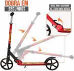 Patinete infantil dobrável com rodas grandes, freio manual e regulagem de altura, suporta até 70 kg. - Imagem 2