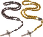 Rosário católico artesanal com medalha de solo sagrado e cruz de metal, ideal para presente de fé - Imagem 3