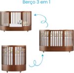 Berço Americano 3 em 1 Redondo Evolutivo em Amadeirado Mel: cresce com o bebê, do mini berço à mini cama. - Imagem 4