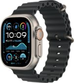 Apple Watch Ocean Band 49 mm preta: ajuste perfeito em elastômero para conforto e segurança, até sobre roupas de mergulho. - Imagem 2