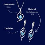 Conjunto Esterlina Blue: colar e brincos banhados em prata 925 com zircônia azul para elegância diária. - Imagem 3