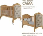 Berço Mini Cama Alegria com Capitonê: elegância e segurança para o bebê, com função berço cama e acabamento Nature/Branco. - Imagem 3