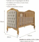 Berço Mini Cama Alegria com Capitonê: elegância e segurança para o bebê, com função berço cama e acabamento Nature/Branco. - Imagem 6