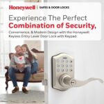 Honeywell Maçaneta sem chave com teclado eletrônico: instalação fácil, 50 PINs e segurança prática para sua porta frontal em níquel acetinado. - Imagem 3