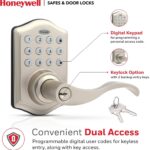 Honeywell Maçaneta sem chave com teclado eletrônico: instalação fácil, 50 PINs e segurança prática para sua porta frontal em níquel acetinado. - Imagem 5