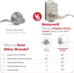 Honeywell Maçaneta sem chave com teclado eletrônico: instalação fácil, 50 PINs e segurança prática para sua porta frontal em níquel acetinado. - Imagem 6