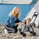 Carrinho de bebê dobrável para cães e gatos, leve, seguro e portátil, suporta até 25 kg e facilita passeios e viagens. - Imagem 7