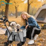 Carrinho de bebê dobrável para cães e gatos, leve, seguro e portátil, suporta até 25 kg e facilita passeios e viagens. - Imagem 8