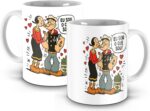 Caneca Popeye e Olívia 1929 de porcelana 325 ml com estampa HD, ideal para presente nostálgico e uso diário. - Imagem 3