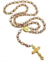 Nazareth Store Terço Católico Rosa com Medalha de Santa Maria e Cruz Dourada - Imagem 6