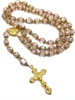 Nazareth Store Terço Católico Rosa com Medalha de Santa Maria e Cruz Dourada - Imagem 7