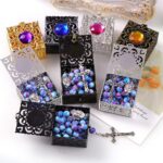 Rosário católico feminino feito à mão, pérola roxa azul, ideal para primeira comunhão e presentes cristãos. - Imagem 5