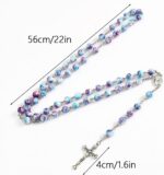 Rosário católico feminino feito à mão, pérola roxa azul, ideal para primeira comunhão e presentes cristãos. - Imagem 6