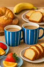 2 Canecas de Cerâmica Listras 330ml Premium Decorada Azul: elegância e praticidade para café, chá e presentes. - Imagem 5