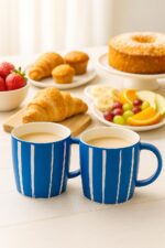 2 Canecas de Cerâmica Listras 330ml Premium Decorada Azul: elegância e praticidade para café, chá e presentes. - Imagem 7