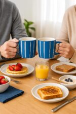 2 Canecas de Cerâmica Listras 330ml Premium Decorada Azul: elegância e praticidade para café, chá e presentes. - Imagem 8