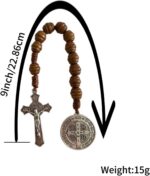 Rosário de bolso Bovemee com medalha de São Bento, madeira marrom e crucifixo, compacto para oração diária. - Imagem 4
