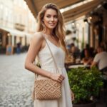 Bolsa tiracolo boho artesanal em corda de algodão, leve e estilosa para praia e verão, com borlas e cor camelo. - Imagem 3