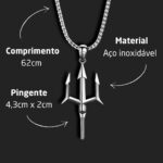 Colar Tritão em aço inoxidável: estilo imponente, 62cm, com pingente tridente de Poseidon. - Imagem 3