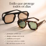 Kit 2 Óculos de Sol Aviador Quadrado UV400: proteção total, estilo vintage unissex e conforto para uso diário. - Imagem 3