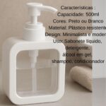 Dispenser sabonete líquido minimalista 500ml com visor transparente, design moderno e prático para banheiro, cozinha ou lavabo. - Imagem 3