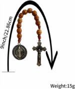 Rosário de bolso São Bento com contas de madeira marrom e crucifixo, ideal para devoção e oração diária - Imagem 4