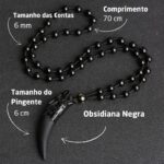 Colar Dente de Predador em Obsidiana Negra: proteção espiritual, força e equilíbrio, 70cm, unissex, com bolsa de veludo - Imagem 3