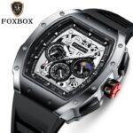FOXBOX Relógio de Quartzo Luxo Preto Prateado, resistente à água e ideal para estilo sofisticado. - Imagem 8